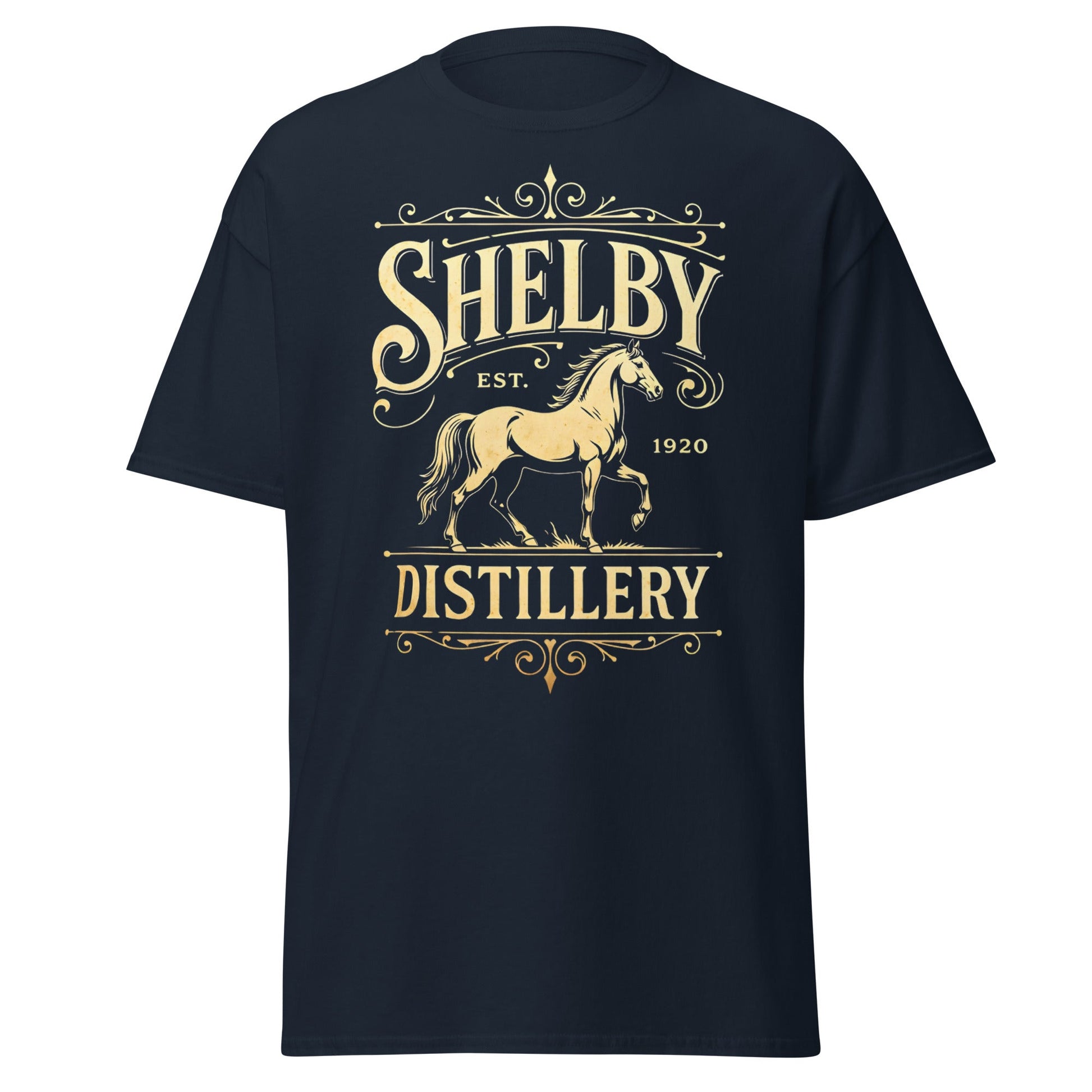 Shelby Distillery T-Shirt - Vintage 1920 Bourbon Style Tee - Navy - T-Shirts Online