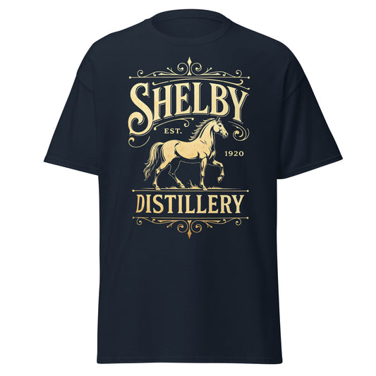 Shelby Distillery T-Shirt - Vintage 1920 Bourbon Style Tee - Navy - T-Shirts Online
