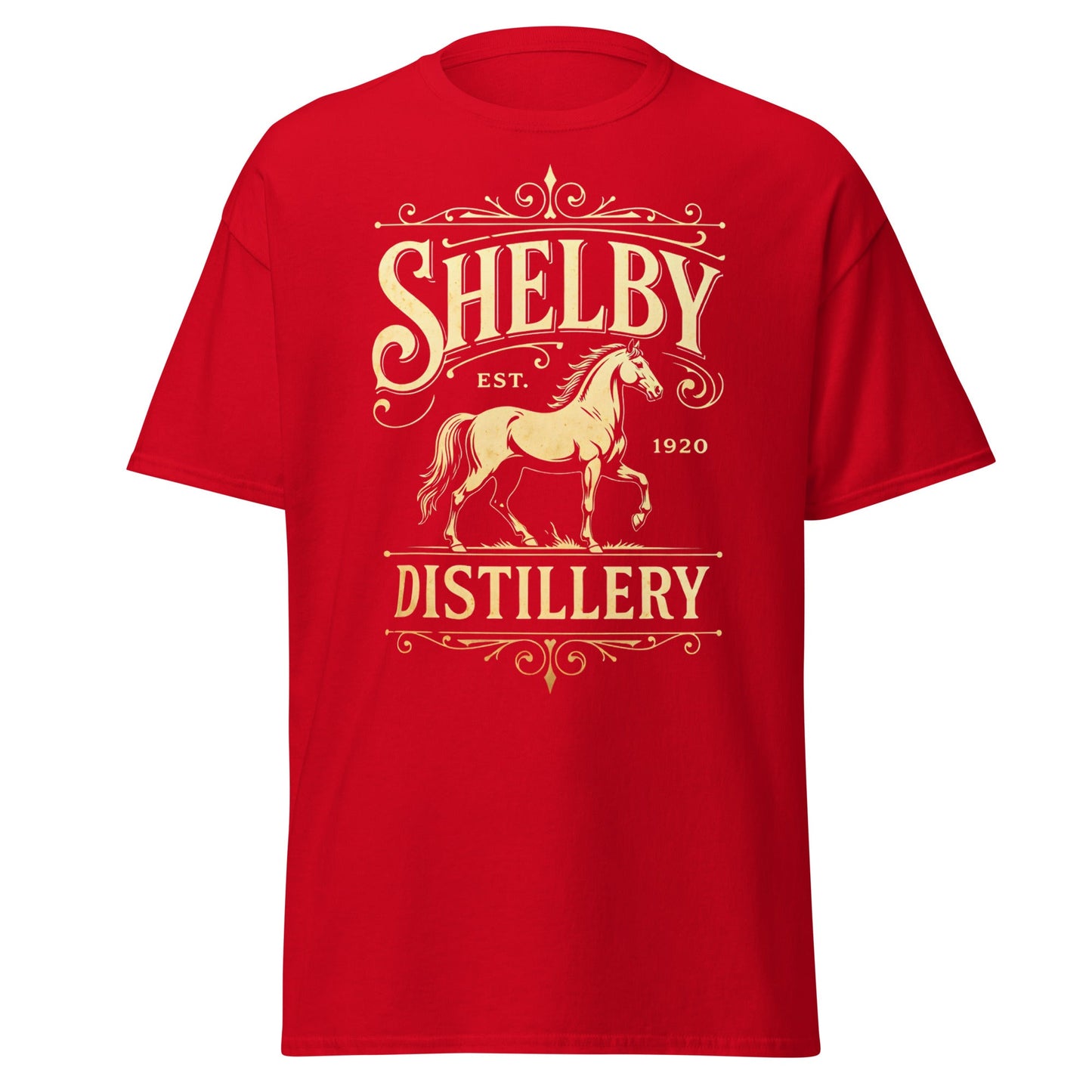 Shelby Distillery T-Shirt - Vintage 1920 Bourbon Style Tee - Red - T-Shirts Online