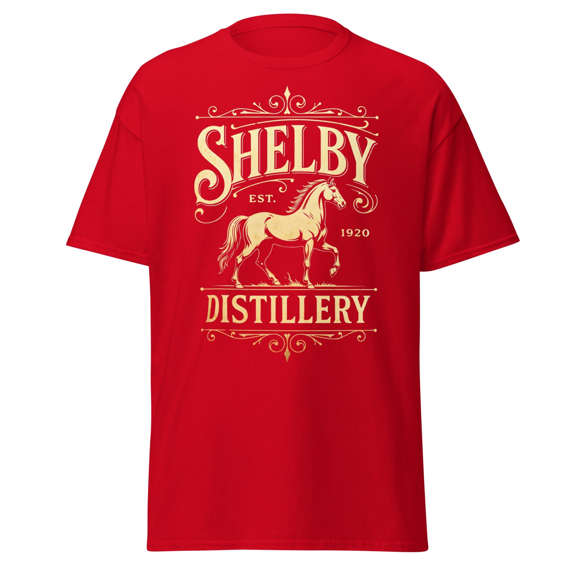 Shelby Distillery T-Shirt - Vintage 1920 Bourbon Style Tee - Red - T-Shirts Online