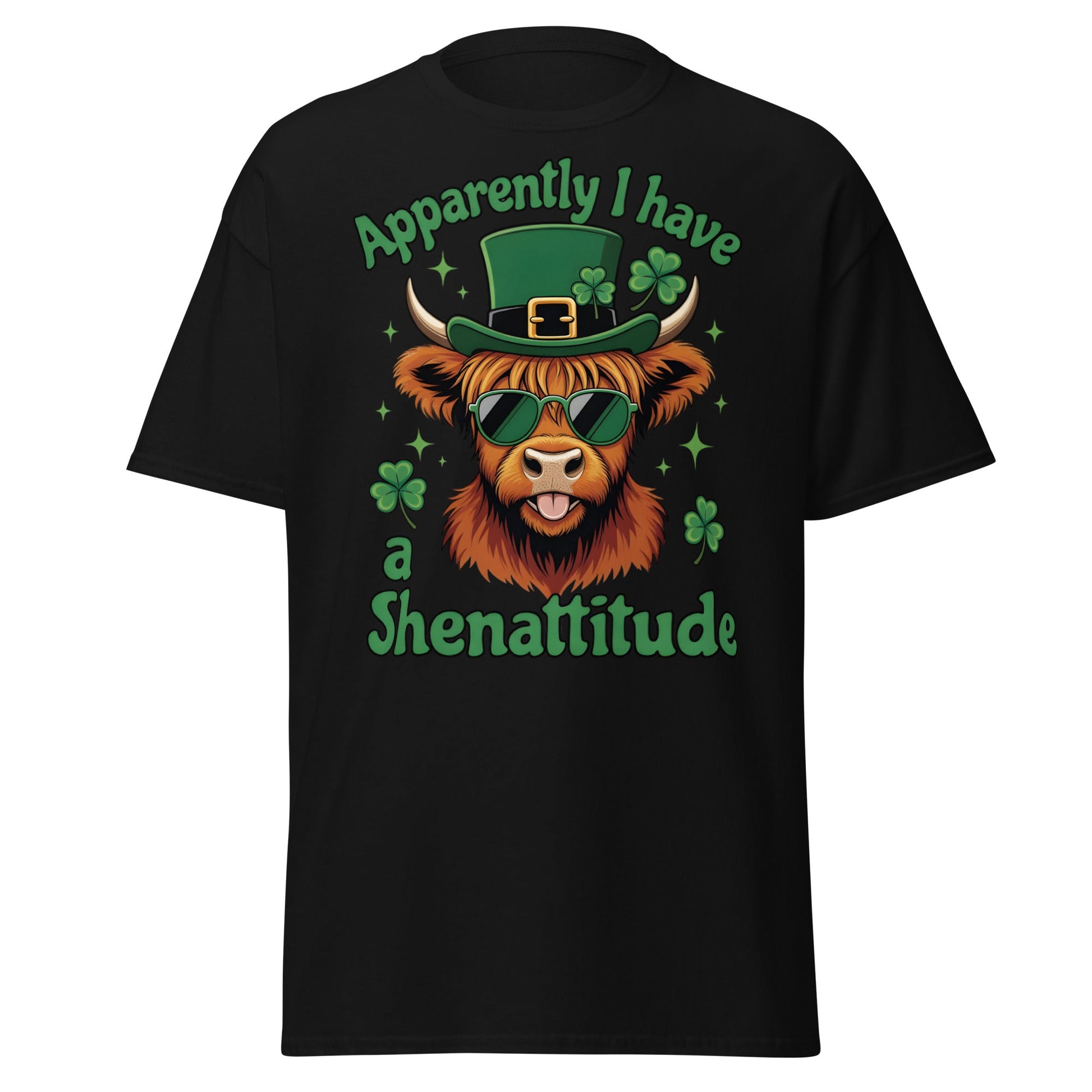 Shenattitude Highland Cow T-Shirt - Funny St. Patrick's Day - Black - T-Shirts Online