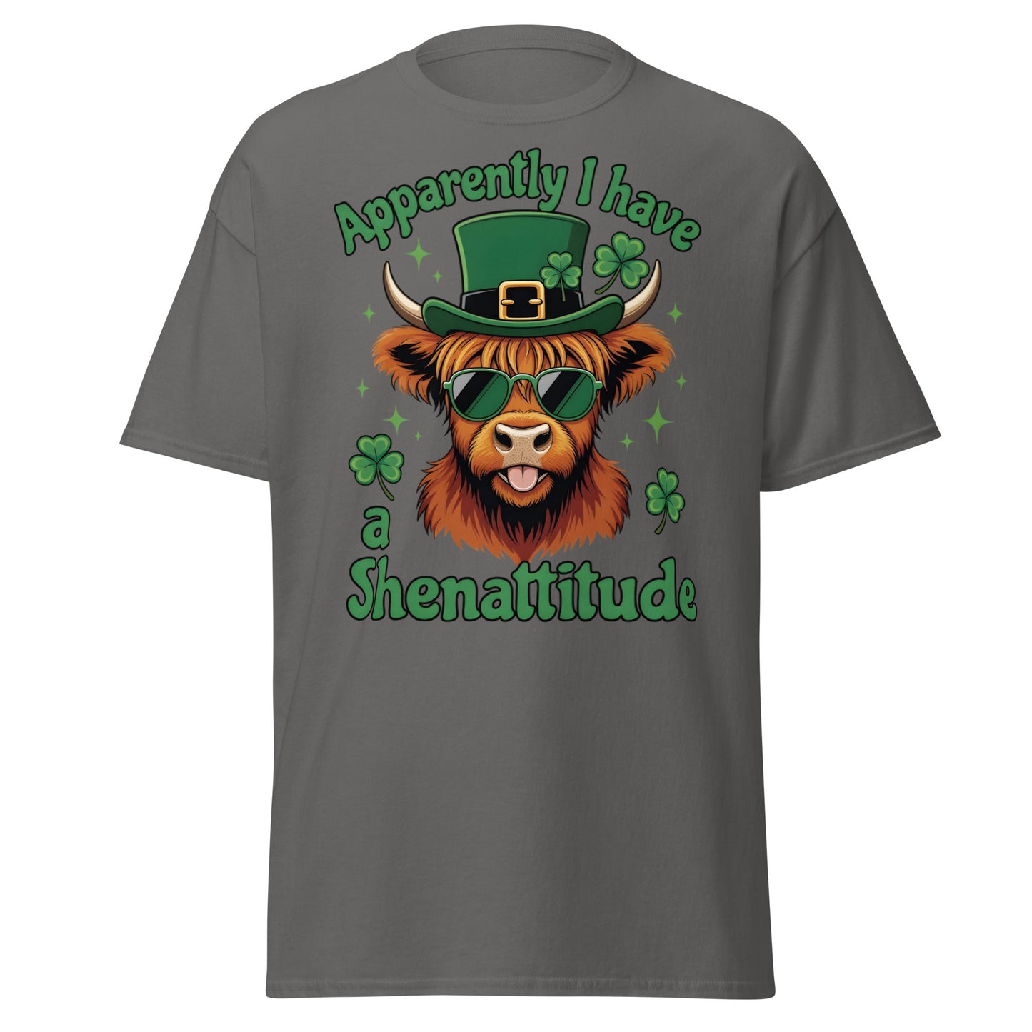 Shenattitude Highland Cow T-Shirt - Funny St. Patrick's Day - Charcoal - T-Shirts Online