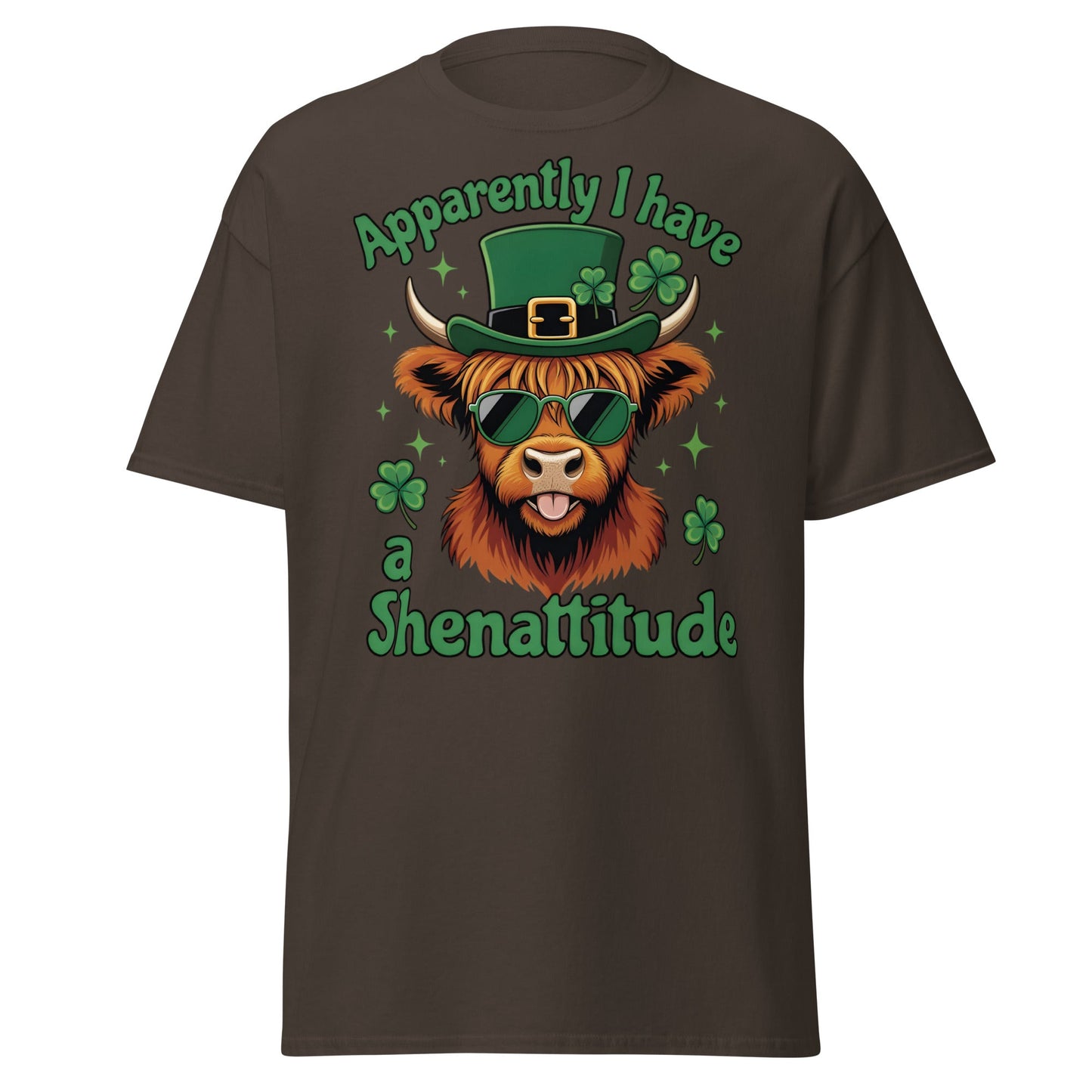 Shenattitude Highland Cow T-Shirt - Funny St. Patrick's Day - Dark Chocolate - T-Shirts Online