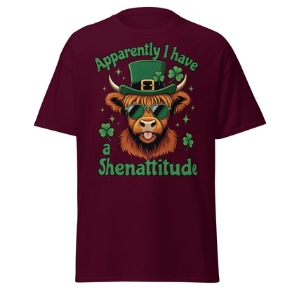Shenattitude Highland Cow T-Shirt - Funny St. Patrick's Day - Maroon - T-Shirts Online