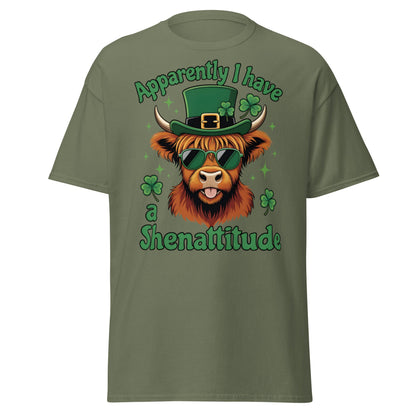 Shenattitude Highland Cow T-Shirt - Funny St. Patrick's Day - Military Green - T-Shirts Online