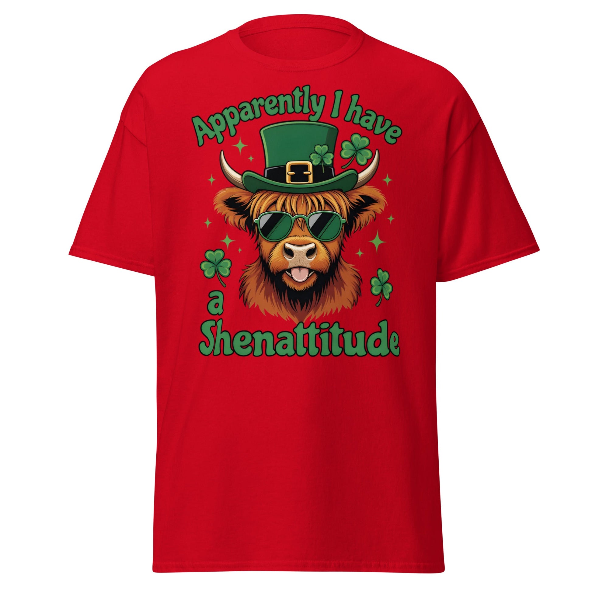 Shenattitude Highland Cow T-Shirt - Funny St. Patrick's Day - Red - T-Shirts Online