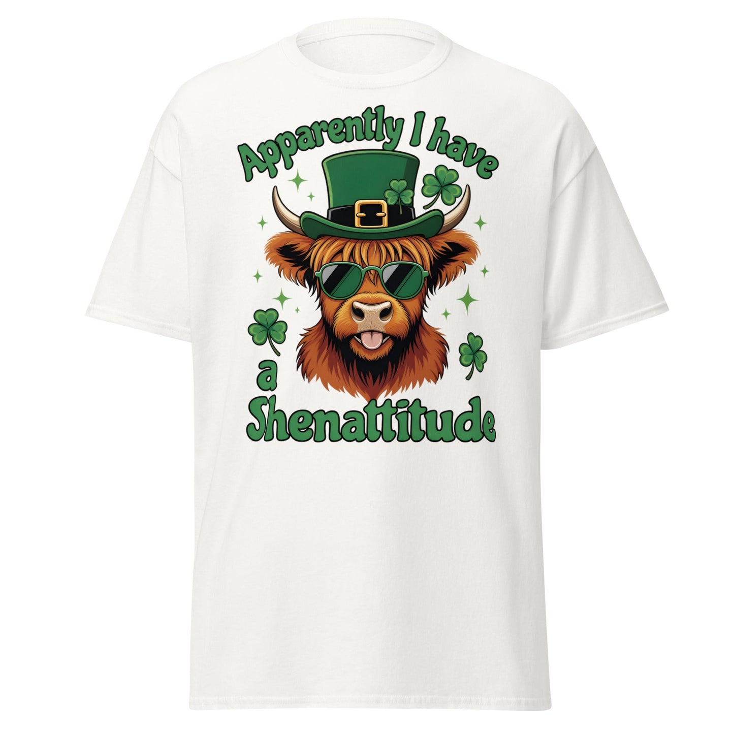 Shenattitude Highland Cow T-Shirt - Funny St. Patrick's Day - White - T-Shirts Online
