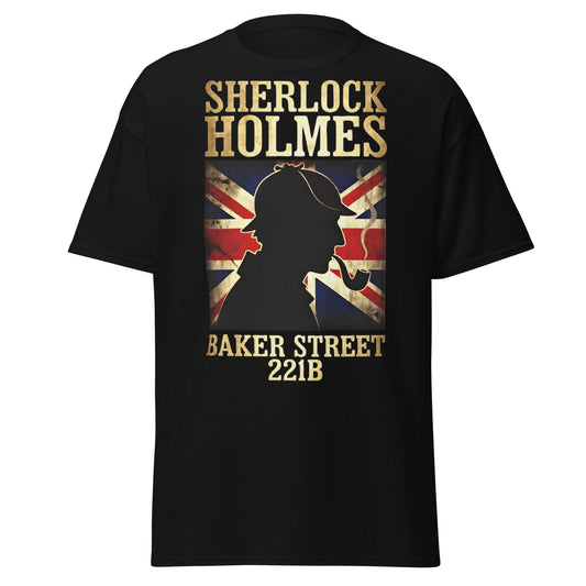 Sherlock Holmes Baker Street 221B Union Jack T-Shirt - Black - T-Shirts Online