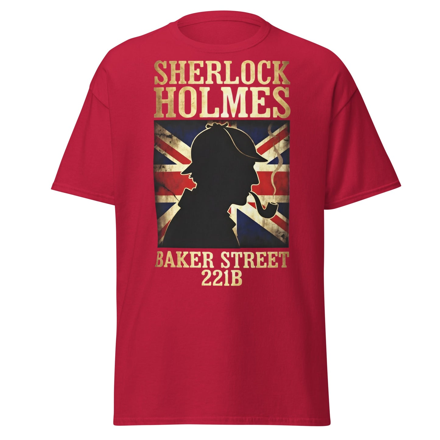 Sherlock Holmes Baker Street 221B Union Jack T-Shirt - Cardinal - T-Shirts Online