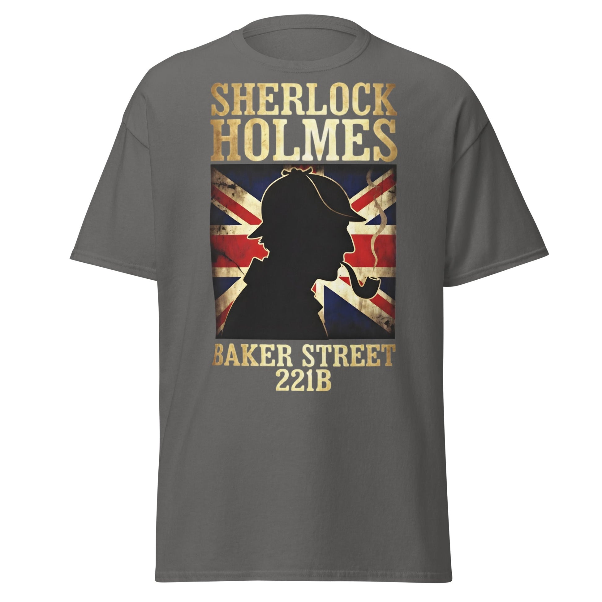 Sherlock Holmes Baker Street 221B Union Jack T-Shirt - Charcoal - T-Shirts Online