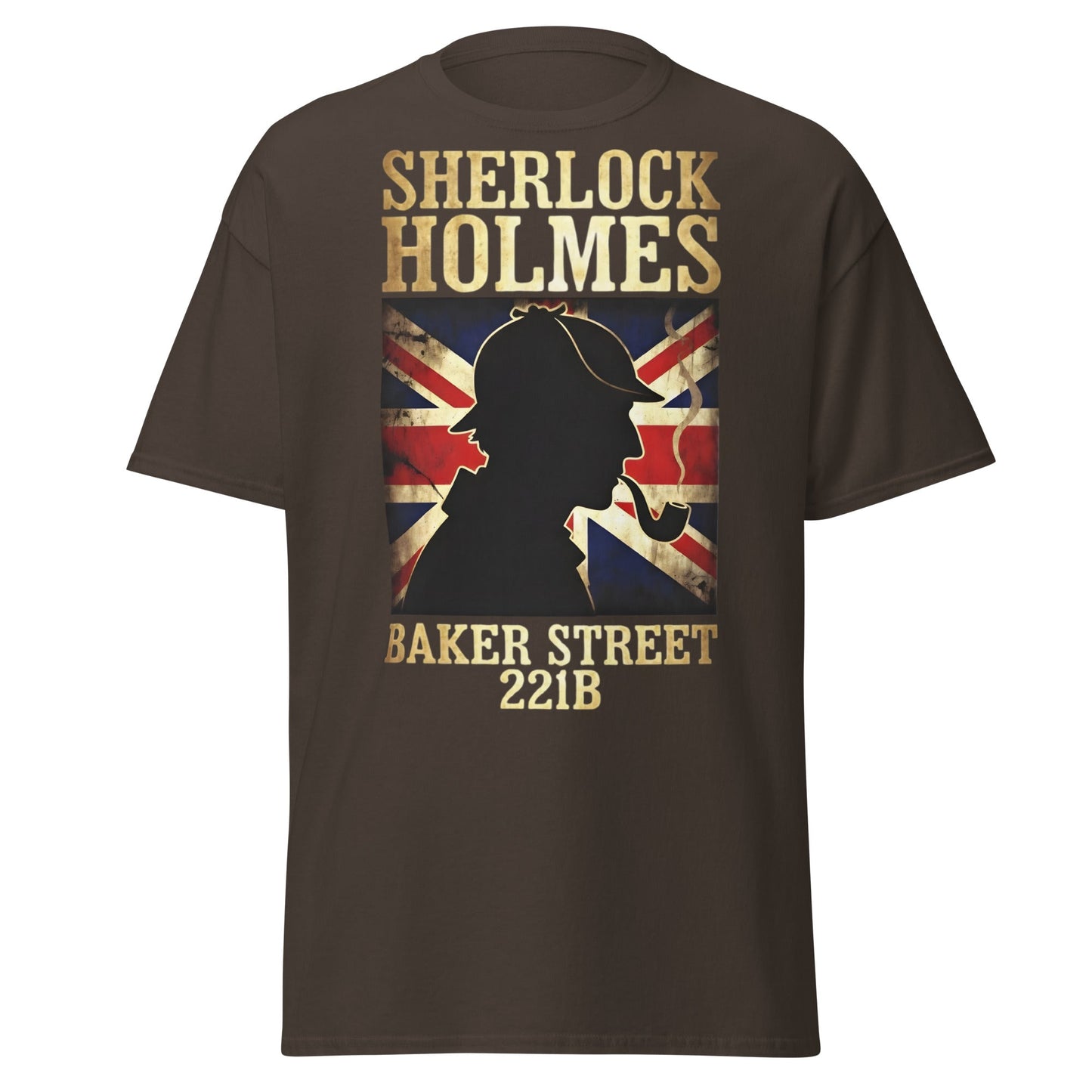 Sherlock Holmes Baker Street 221B Union Jack T-Shirt - Dark Chocolate - T-Shirts Online