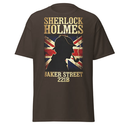 Sherlock Holmes Baker Street 221B Union Jack T-Shirt - Dark Chocolate - T-Shirts Online