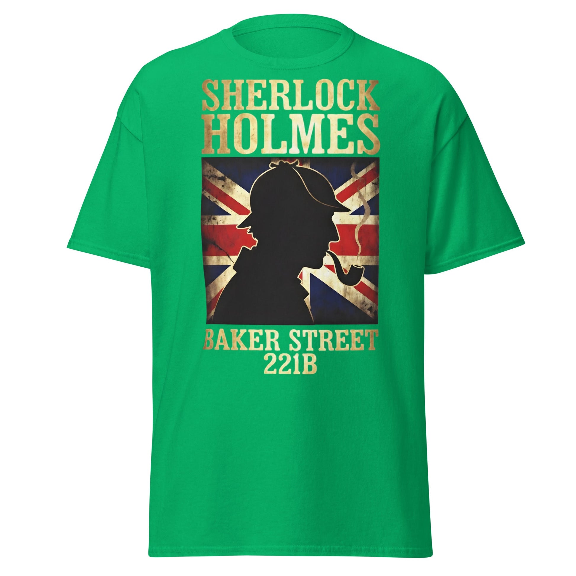 Sherlock Holmes Baker Street 221B Union Jack T-Shirt - Irish Green - T-Shirts Online