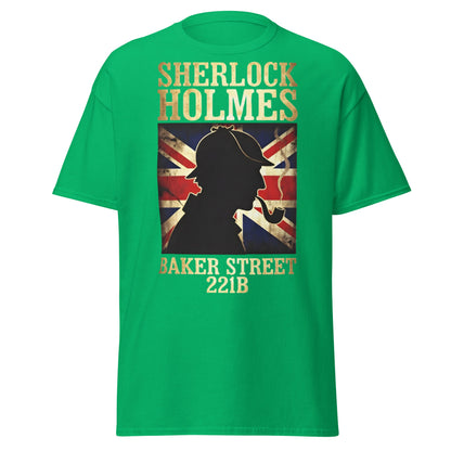 Sherlock Holmes Baker Street 221B Union Jack T-Shirt - Irish Green - T-Shirts Online