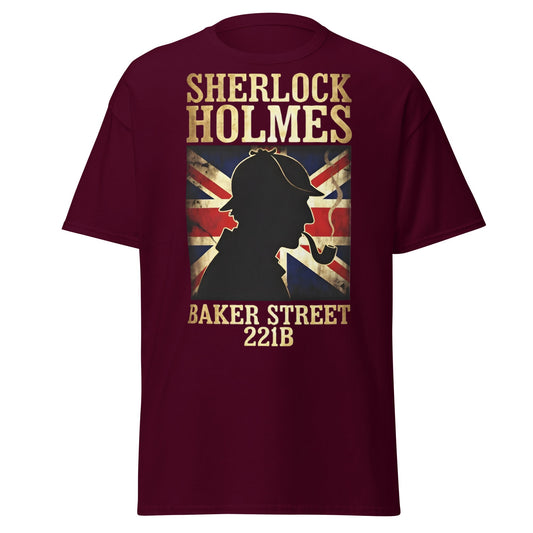 Sherlock Holmes Baker Street 221B Union Jack T-Shirt - Maroon - T-Shirts Online