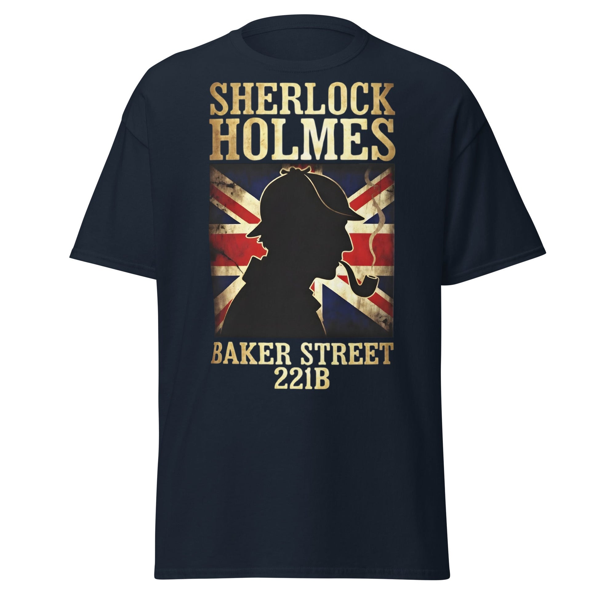 Sherlock Holmes Baker Street 221B Union Jack T-Shirt - Navy - T-Shirts Online