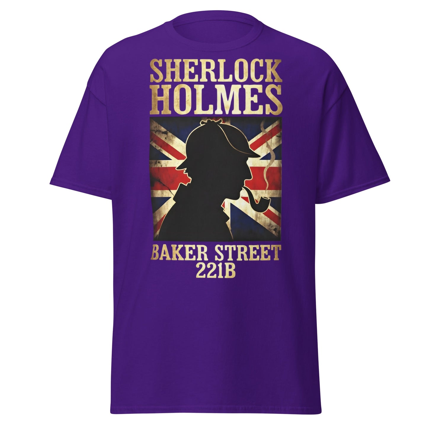 Sherlock Holmes Baker Street 221B Union Jack T-Shirt - Purple - T-Shirts Online