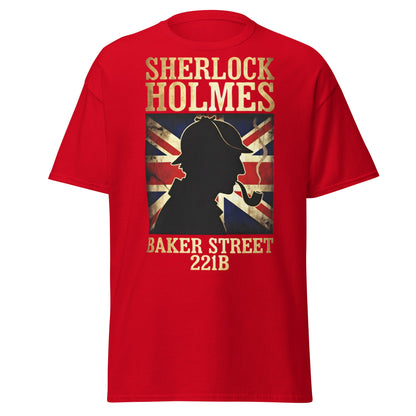 Sherlock Holmes Baker Street 221B Union Jack T-Shirt - Red - T-Shirts Online