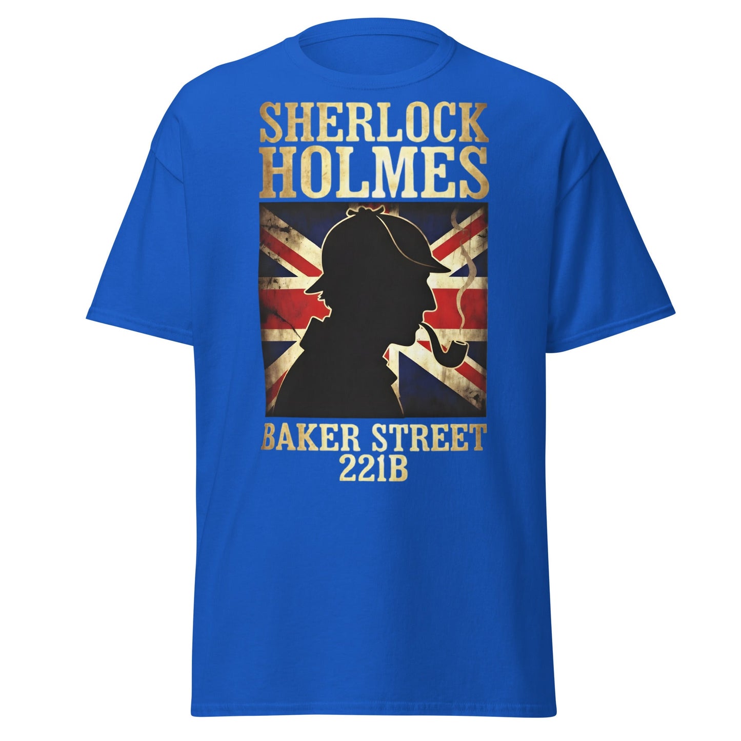 Sherlock Holmes Baker Street 221B Union Jack T-Shirt - Royal - T-Shirts Online