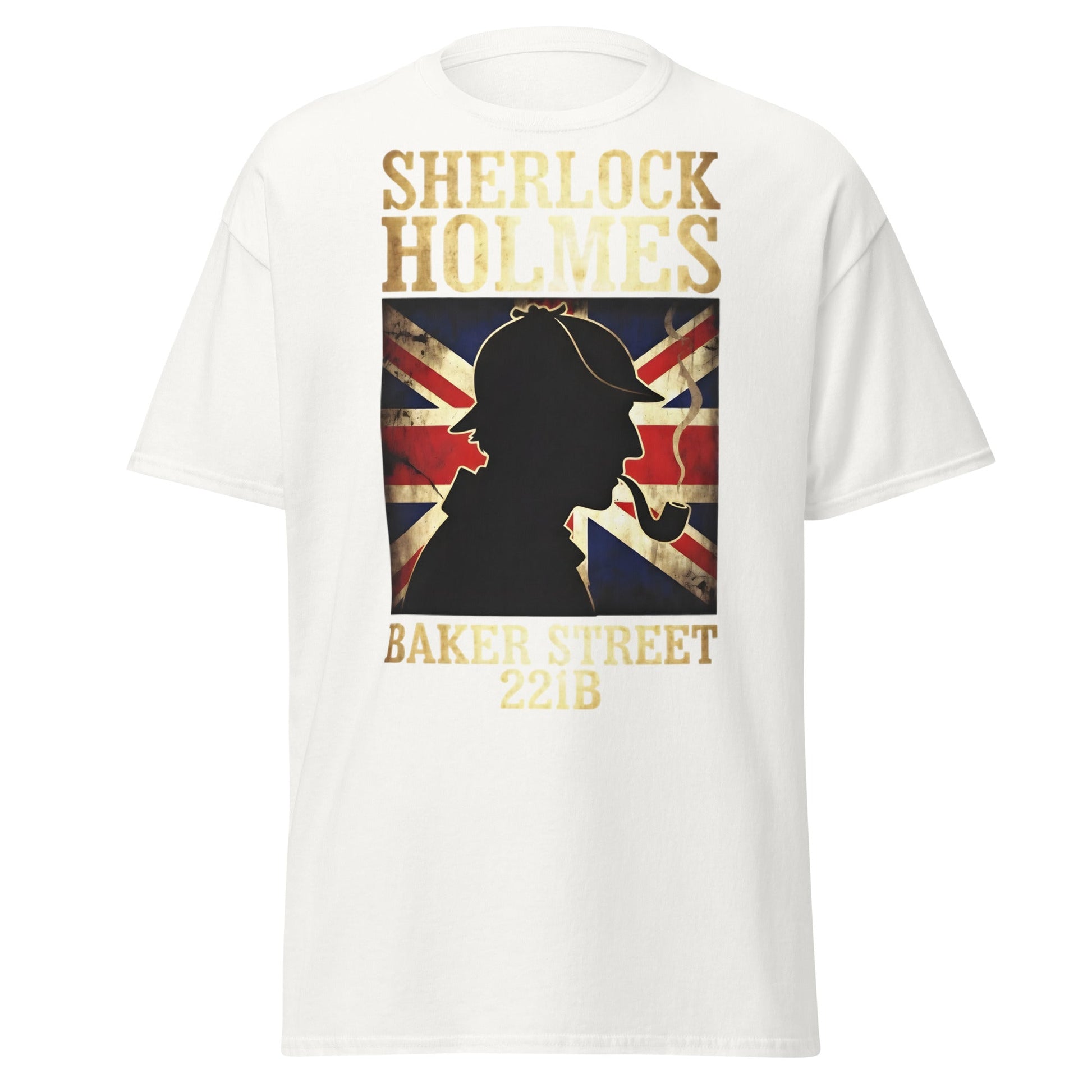 Sherlock Holmes Baker Street 221B Union Jack T-Shirt - White - T-Shirts Online