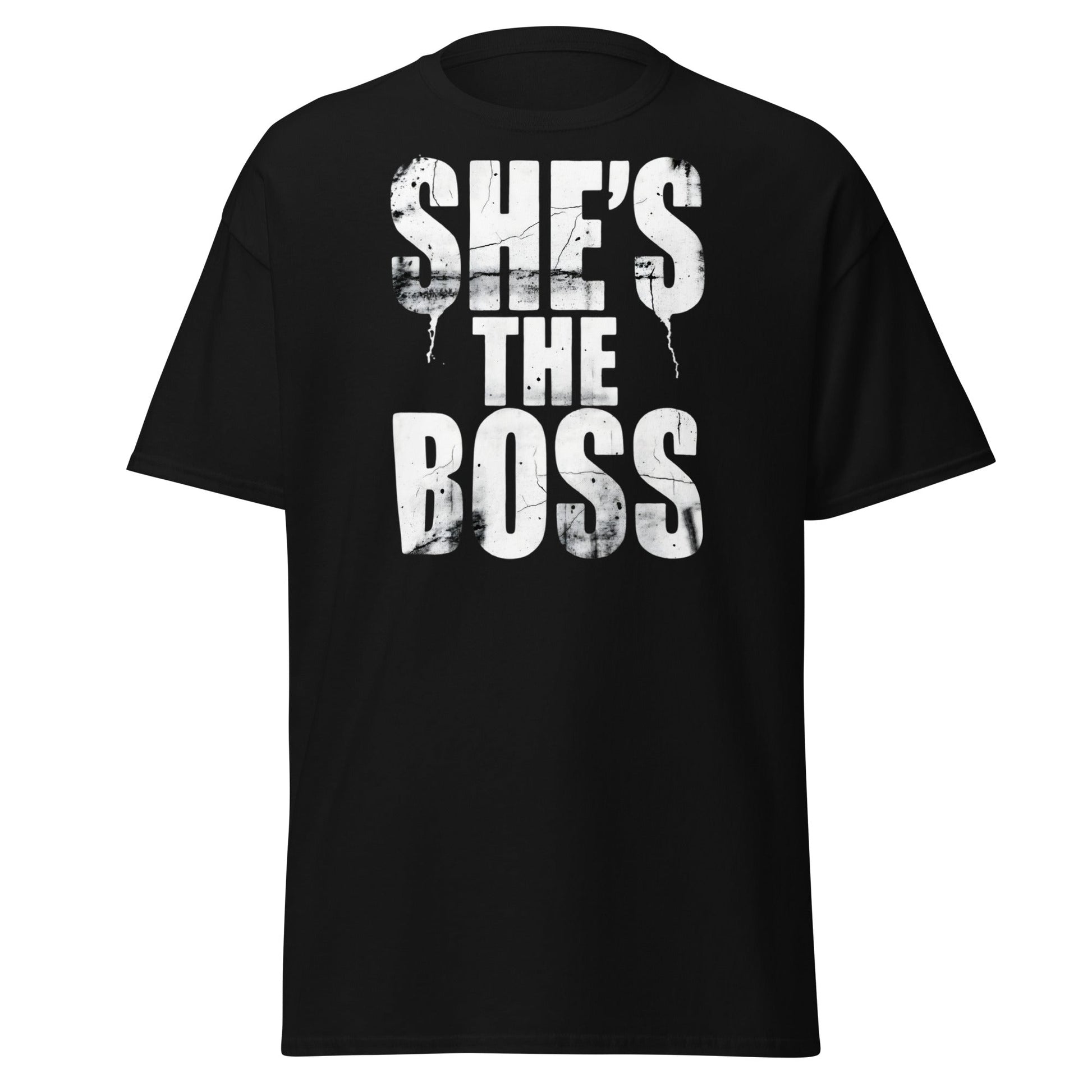 She's The Boss T-Shirt | Distressed Grungy Graphic Tee - Black - T-Shirts Online