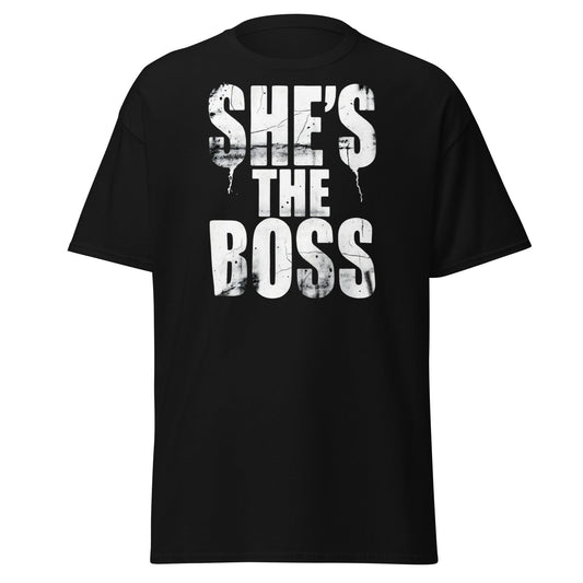 She's The Boss T-Shirt | Distressed Grungy Graphic Tee - Black - T-Shirts Online