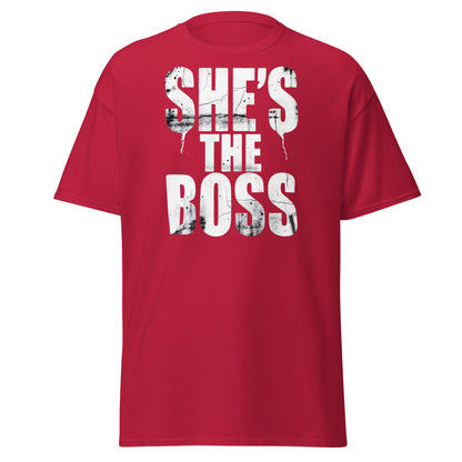 She's The Boss T-Shirt | Distressed Grungy Graphic Tee - Cardinal - T-Shirts Online