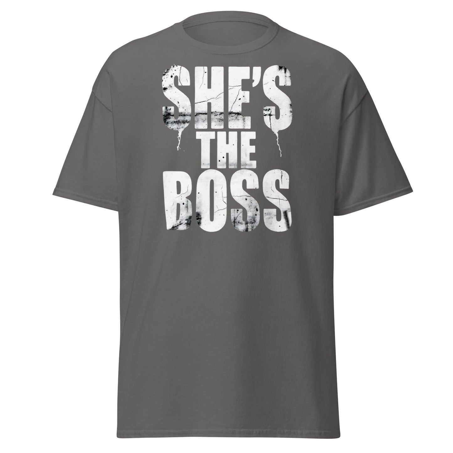 She's The Boss T-Shirt | Distressed Grungy Graphic Tee - Charcoal - T-Shirts Online