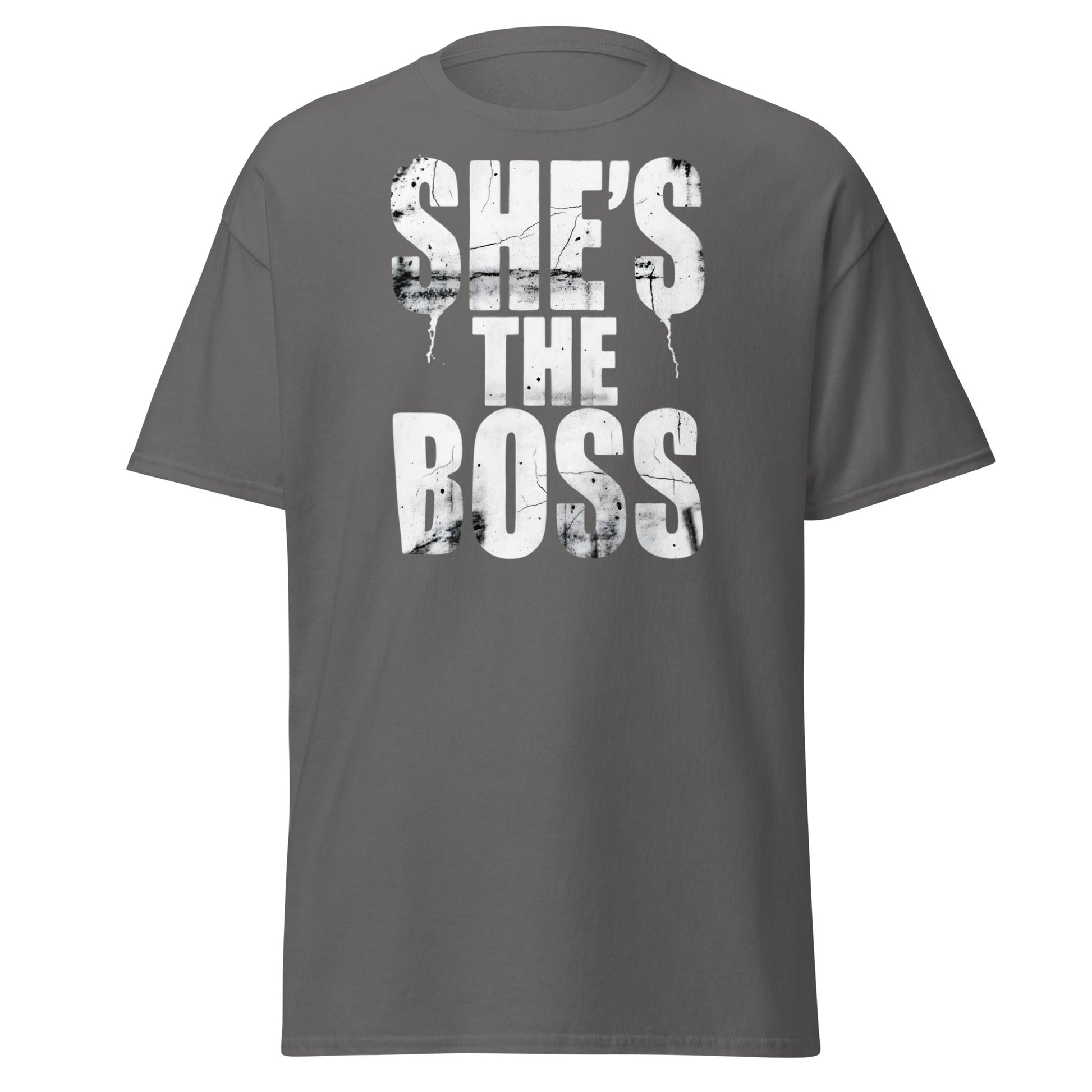 She's The Boss T-Shirt | Distressed Grungy Graphic Tee - Charcoal - T-Shirts Online