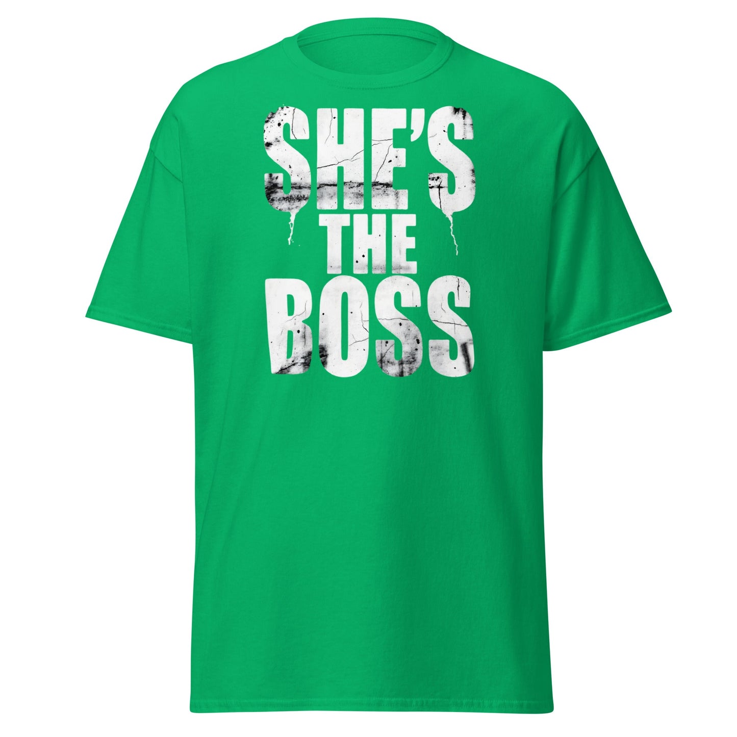She's The Boss T-Shirt | Distressed Grungy Graphic Tee - Irish Green - T-Shirts Online