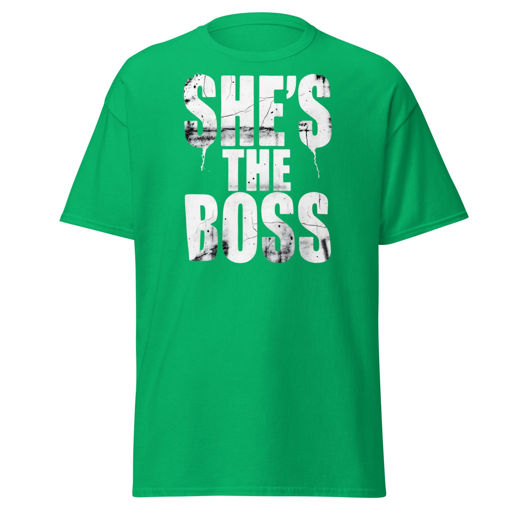 She's The Boss T-Shirt | Distressed Grungy Graphic Tee - Irish Green - T-Shirts Online