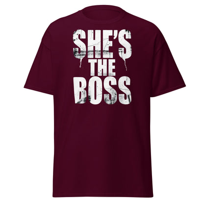 She's The Boss T-Shirt | Distressed Grungy Graphic Tee - Maroon - T-Shirts Online