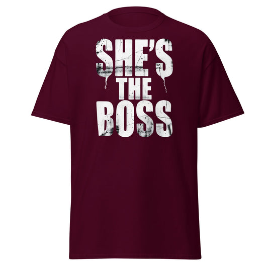 She's The Boss T-Shirt | Distressed Grungy Graphic Tee - Maroon - T-Shirts Online