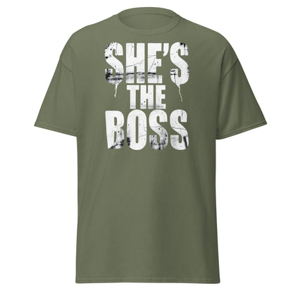 She's The Boss T-Shirt | Distressed Grungy Graphic Tee - Military Green - T-Shirts Online