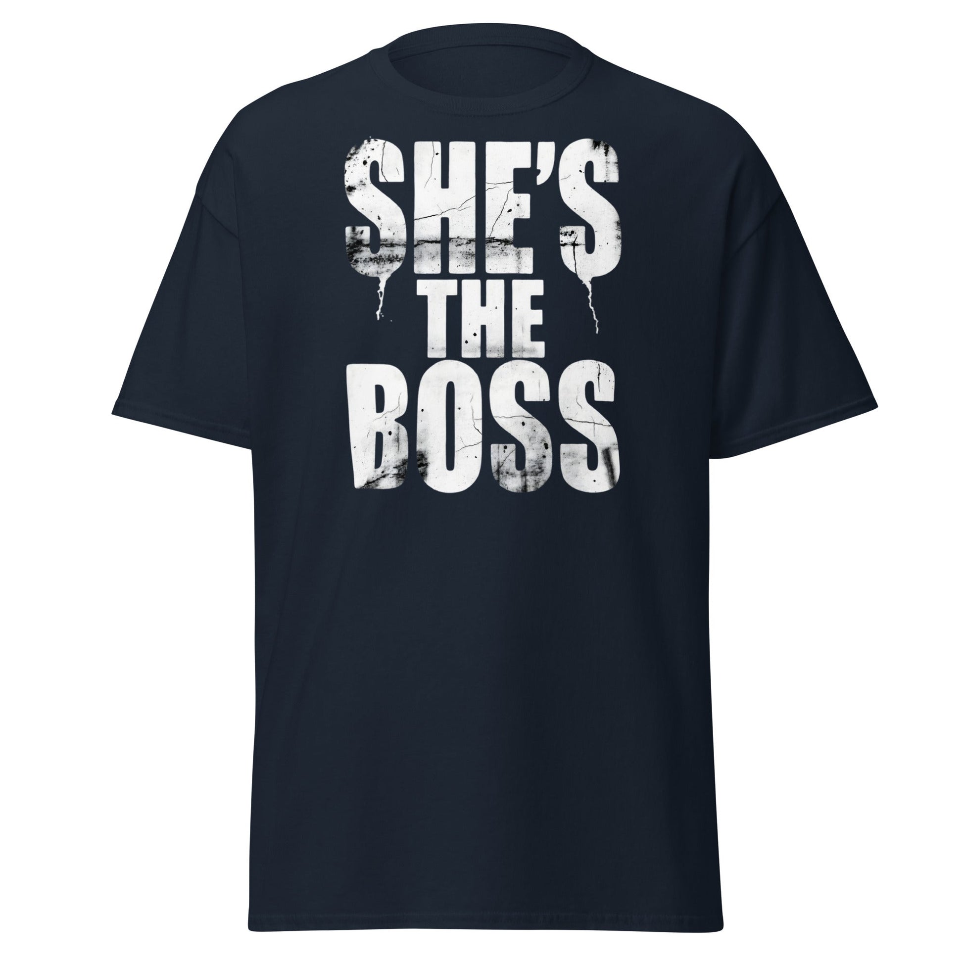 She's The Boss T-Shirt | Distressed Grungy Graphic Tee - Navy - T-Shirts Online