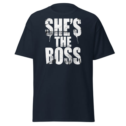 She's The Boss T-Shirt | Distressed Grungy Graphic Tee - Navy - T-Shirts Online