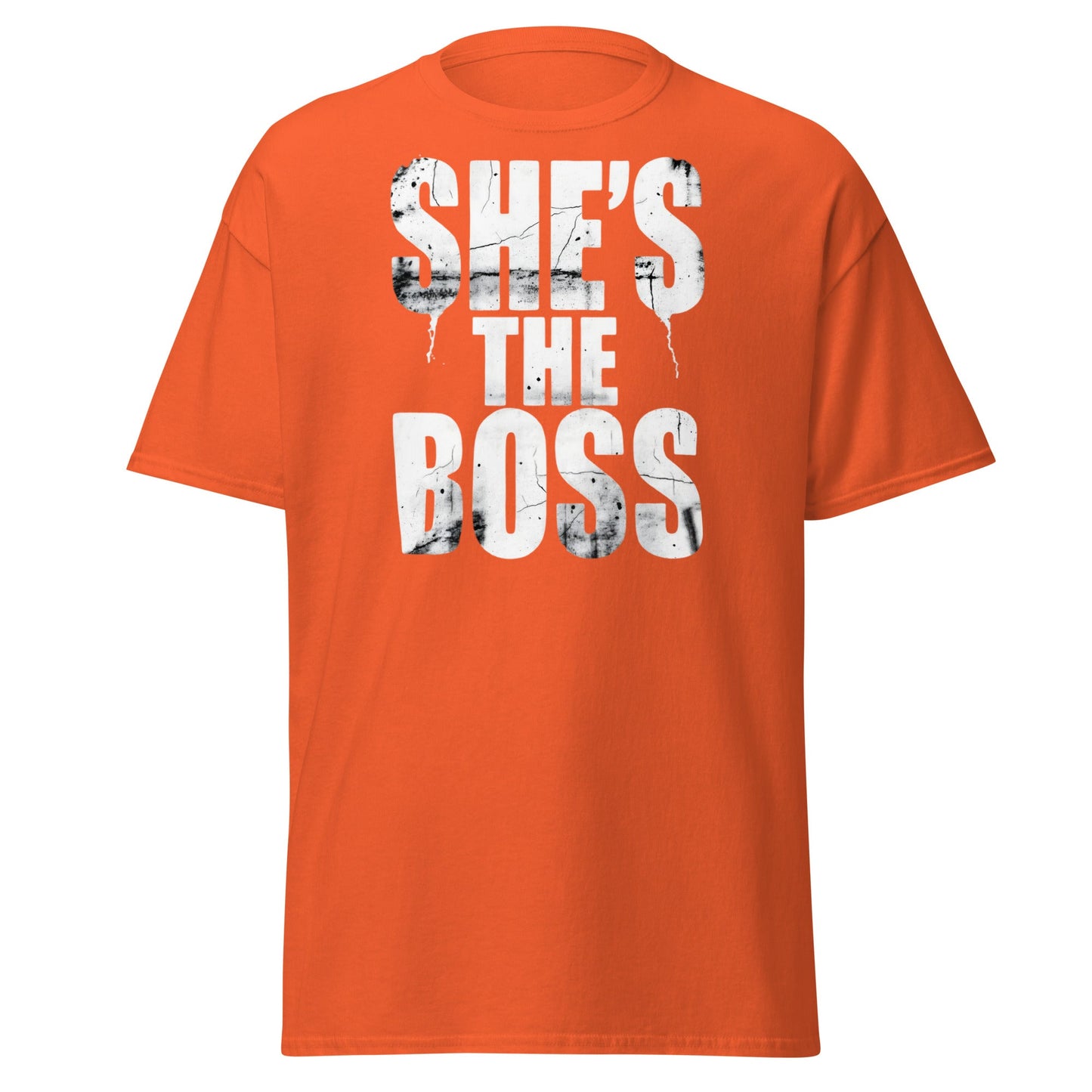 She's The Boss T-Shirt | Distressed Grungy Graphic Tee - Orange - T-Shirts Online