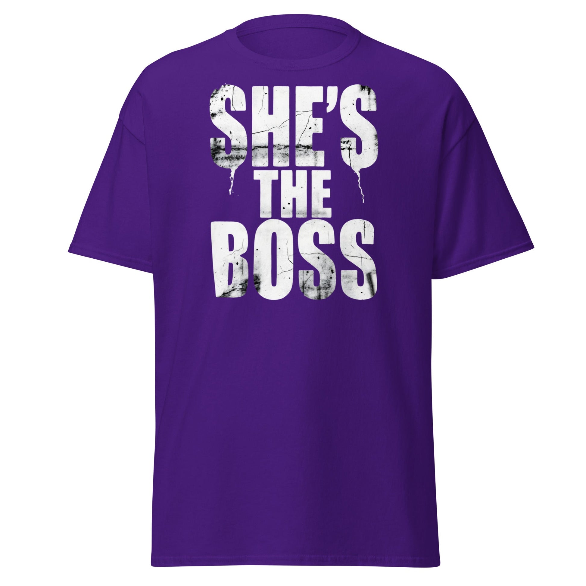 She's The Boss T-Shirt | Distressed Grungy Graphic Tee - Purple - T-Shirts Online