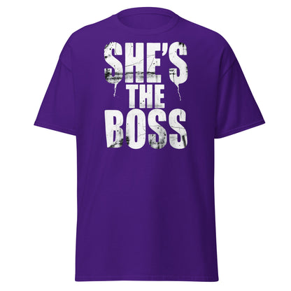 She's The Boss T-Shirt | Distressed Grungy Graphic Tee - Purple - T-Shirts Online