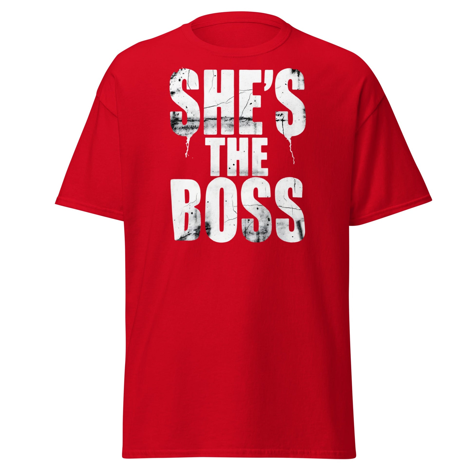 She's The Boss T-Shirt | Distressed Grungy Graphic Tee - Red - T-Shirts Online