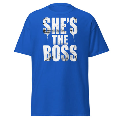 She's The Boss T-Shirt | Distressed Grungy Graphic Tee - Royal - T-Shirts Online