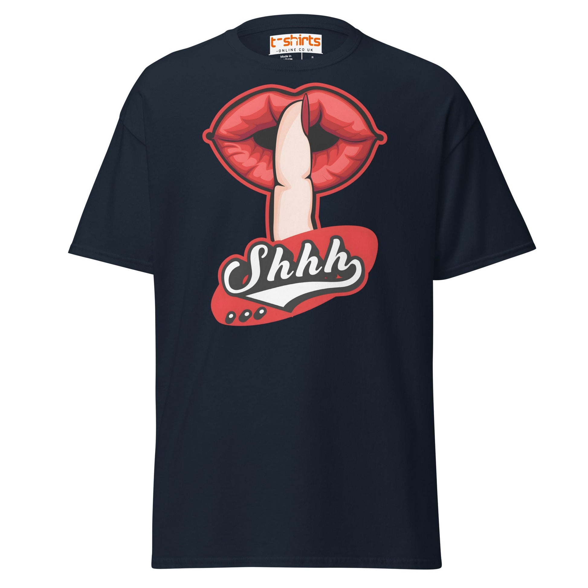 Shhh Lips T-Shirt | Sexy Retro Style Graphic Tee - Navy - T-Shirts Online