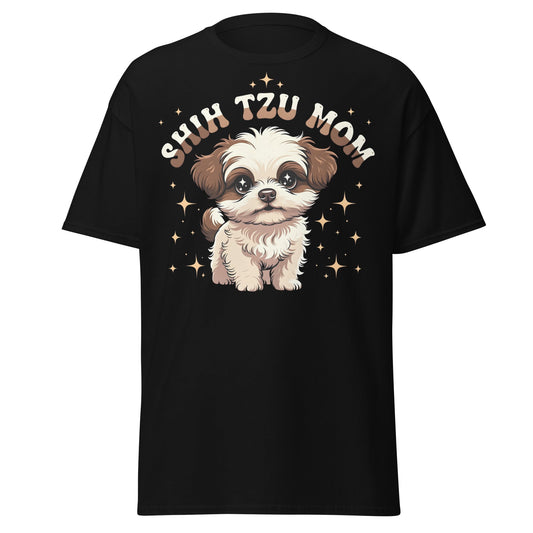 Shih Tzu Mom T-Shirt | Cute Retro Puppy Dog Lover Tee - Black - T-Shirts Online