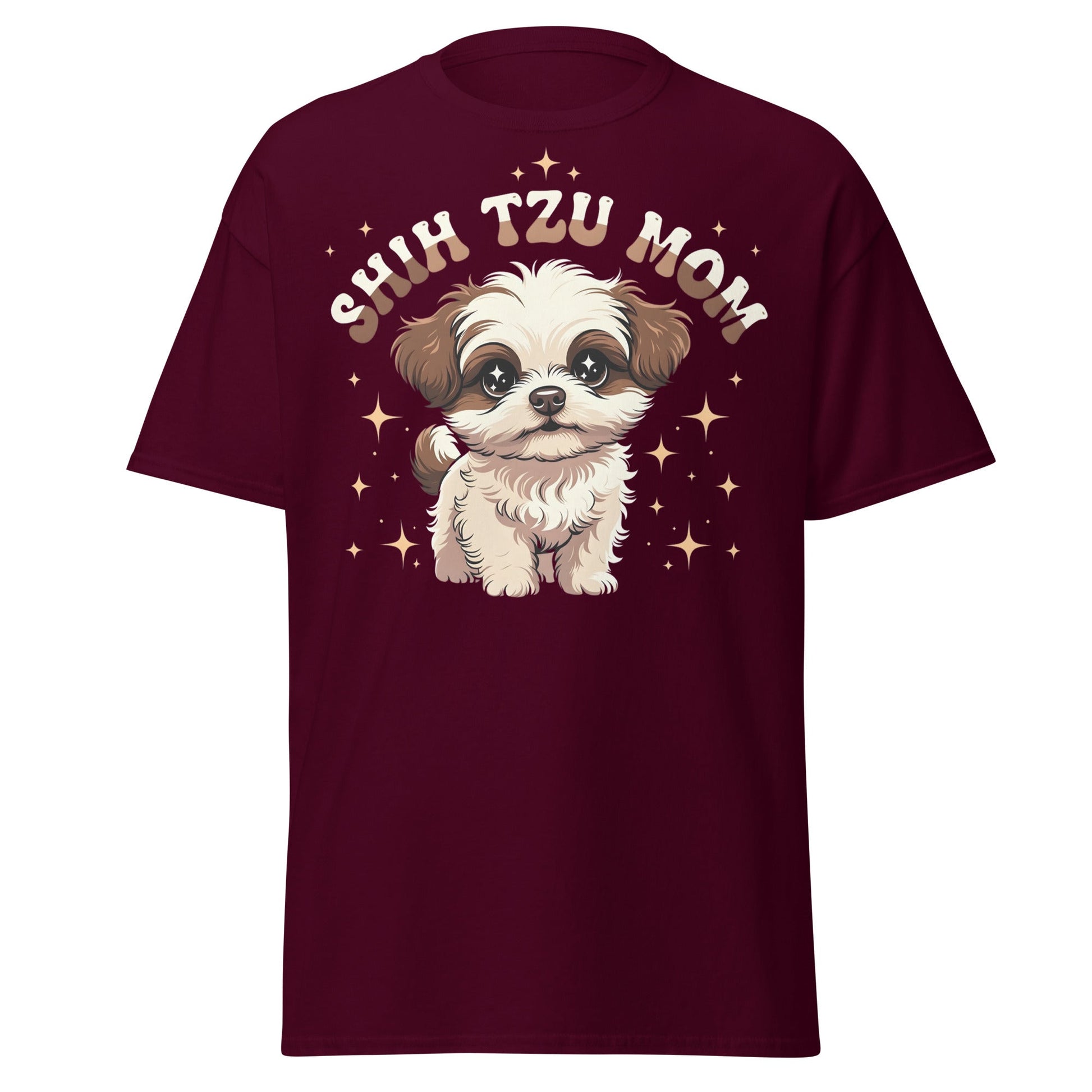 Shih Tzu Mom T-Shirt | Cute Retro Puppy Dog Lover Tee - Maroon - T-Shirts Online