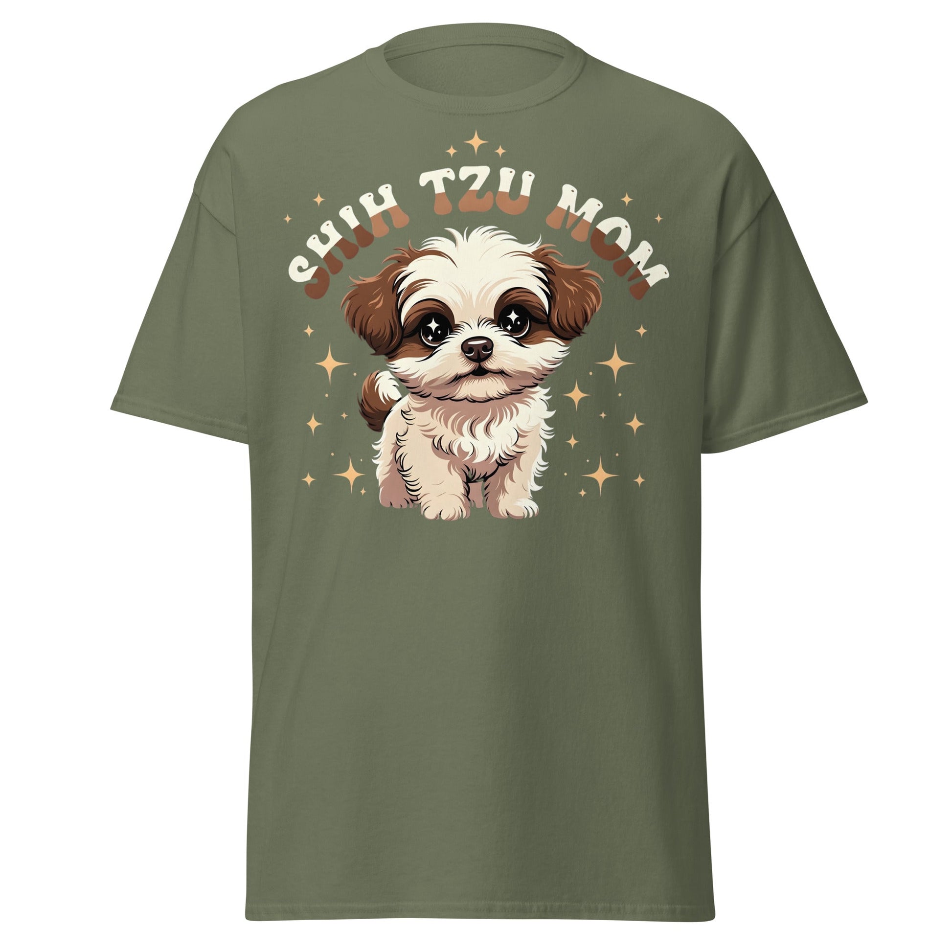 Shih Tzu Mom T-Shirt | Cute Retro Puppy Dog Lover Tee - Military Green - T-Shirts Online