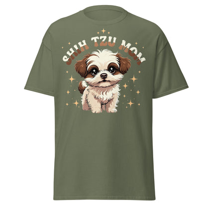 Shih Tzu Mom T-Shirt | Cute Retro Puppy Dog Lover Tee - Military Green - T-Shirts Online