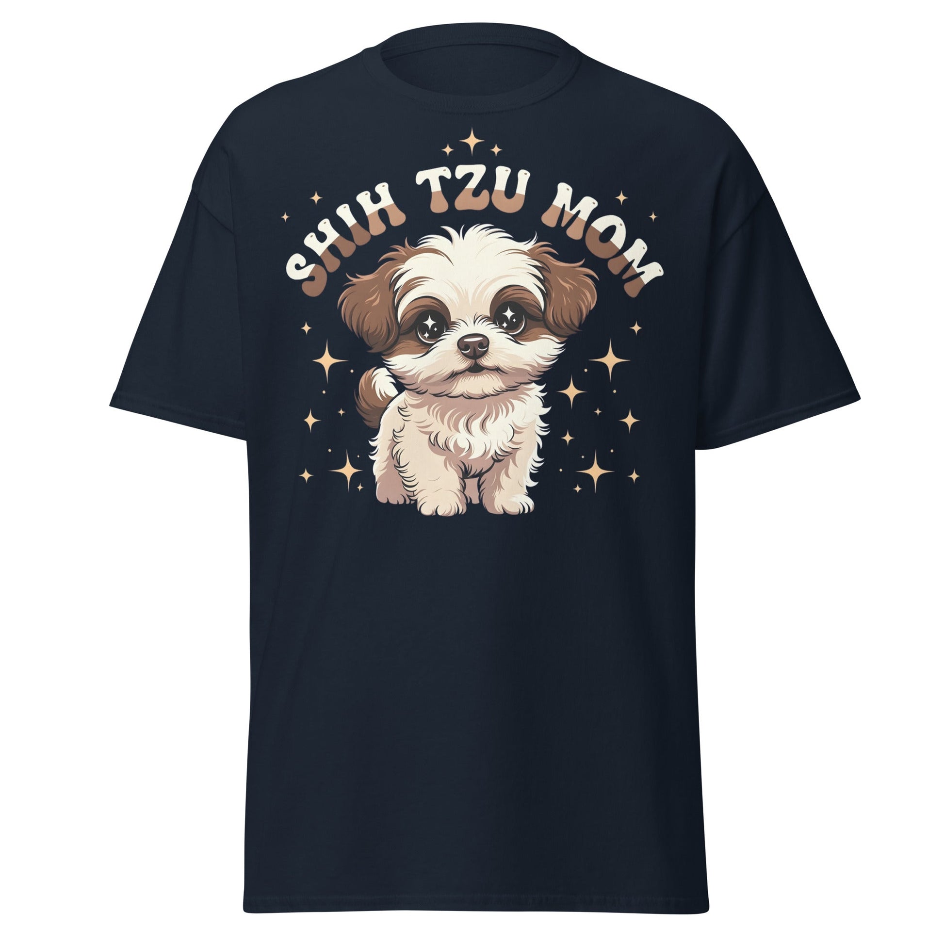 Shih Tzu Mom T-Shirt | Cute Retro Puppy Dog Lover Tee - Navy - T-Shirts Online
