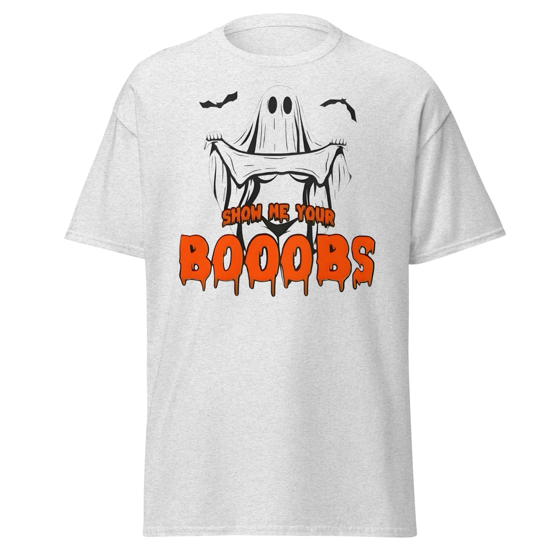 Show Me Your Booobs Ghost T-Shirt | Funny Halloween Tee - Ash - T-Shirts Online