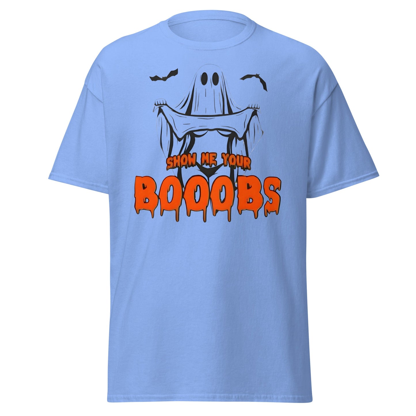 Show Me Your Booobs Ghost T-Shirt | Funny Halloween Tee - Carolina Blue - T-Shirts Online