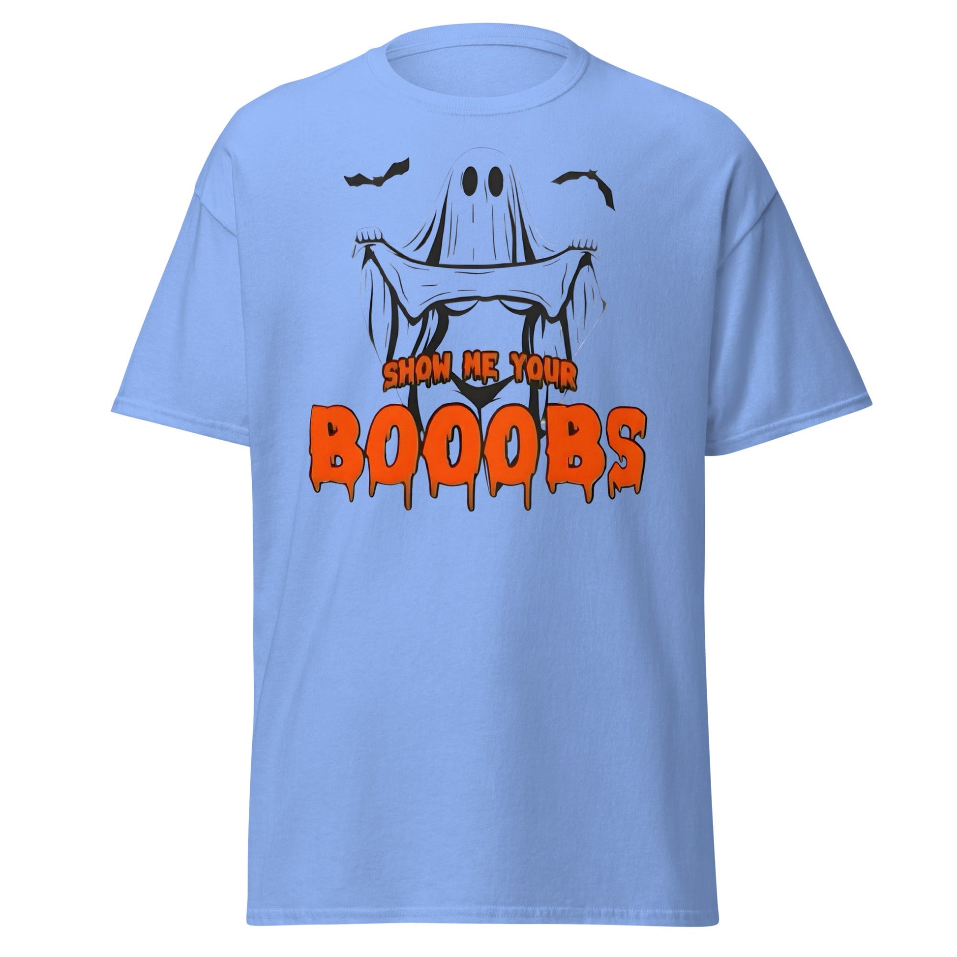 Show Me Your Booobs Ghost T-Shirt | Funny Halloween Tee - Carolina Blue - T-Shirts Online